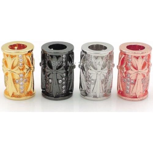 14*8*8mm Micro Pave Clear CZ Cylinder Of Crosses Relief Beads Fit For Making DIY Bracelets Or Necklaces Jewelry
