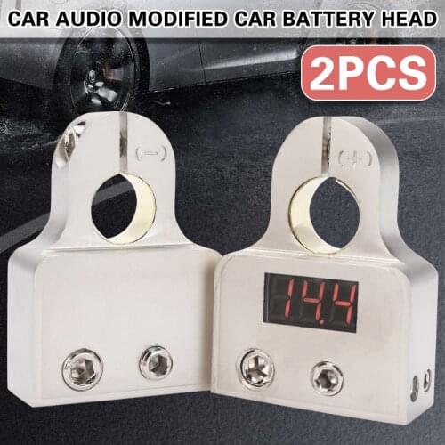 2pcs 12-24V Car Battery Terminal Connectors with Voltmeter 0/4/8 Gauge Power Post Batteries Acrylic Cover Accessories