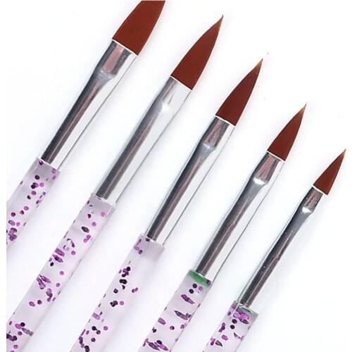 5PCS 10/13/15/17/19mm Nail Art Crystal Brush Acrylic UV Gel Builder Painting Dotting Pen Carving Tips Manicure Salon Brush *tb31