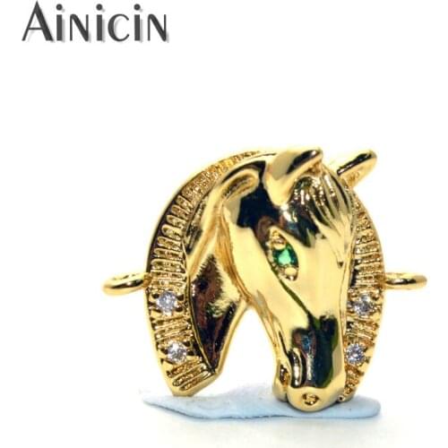 50pcs Green Eyes Horse Model Connectors Gold Plating Fashion Animal Connection DIY Jewelry Bracelet Making Findings