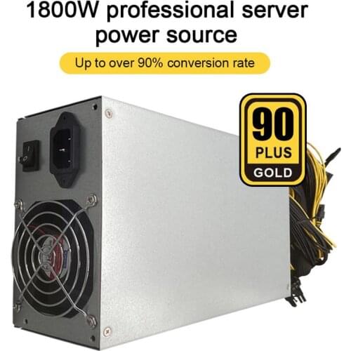 1800W ETH Mining Machine Power Supply PFC Active 180-240V Input 10 X 6pin 95% Efficiency Support Multi-GPU For Bitcoin Mining