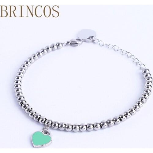 316L Stainless Steel heart Braceler&bracelet For Women Tiff Bead Chain Love Pendant Gold Silver Color Brand Statement Jewelry