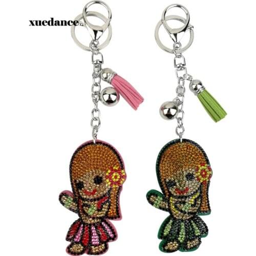 Grass skirt girl rhinestone keychain 2 color new fashion charm key chain pendant pretty girl leather keychain