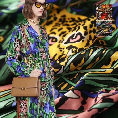 Brand tiger print polyester fabric stretch satin fabric handmade DIY clothing fabric wholesale polyester cloth meter shirt dress