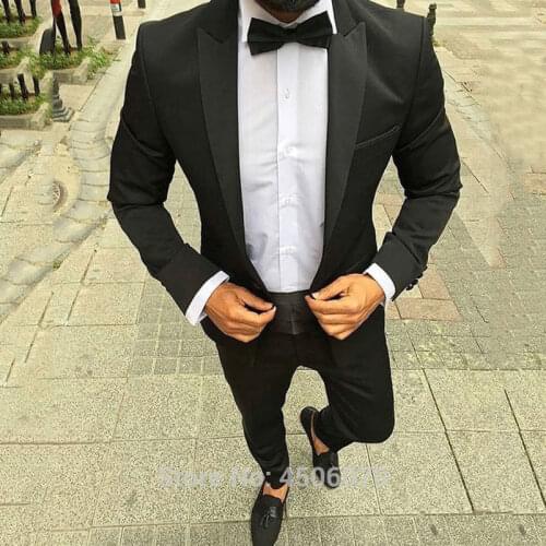 Black Men Suits Slim Fit Wedding Tuxedos Groom Wear Peaked Lapel Groomsman Suits 2Pcs Jacket Pants Bridegroom Prom Costume Homme