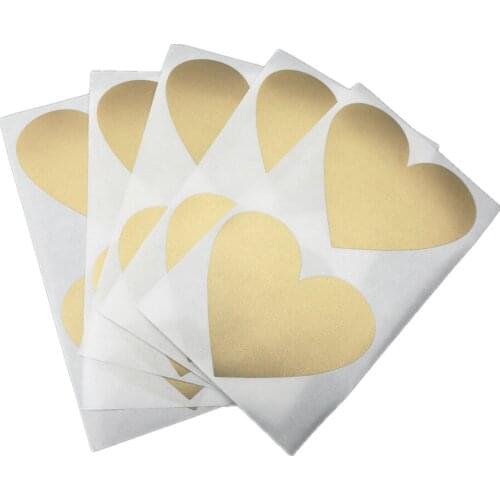 50pcs Scratch Off Stickers Label 60x70mm Gold Love Heart Shape For Games Wedding
