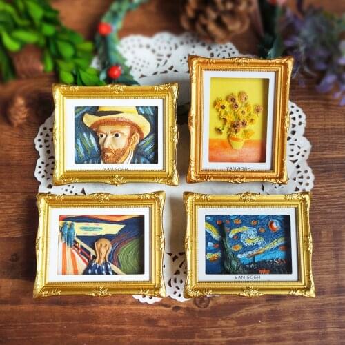 Creative Van Gogh Starry Sky Sunflower Munch Shout Three-dimensional Photo Frame World Famous Painting Fridge Magnet Decoration
