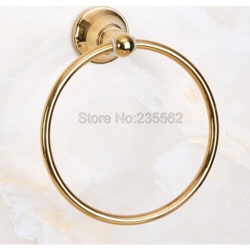 Gold Color Brass Towel Ring Holder Round Wall-Mounted Hanger Bathroom Hardware Towel Racks Bathroom Accessory Lba883