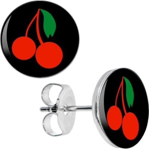 Wholesale Stud Earrings Cherry Stainless Steel Ear Studs Men Women Earring 8mm 10mm AW5212