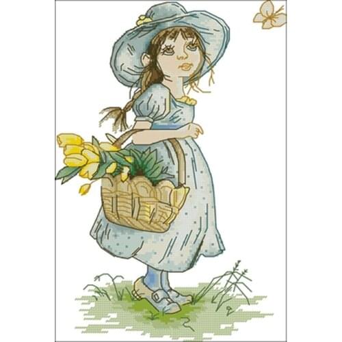 Girl with colorful tulips Counted Cross Stitch 11CT 14CT 18CT DIY Chinese Cross Stitch Kits Embroidery Needlework Sets