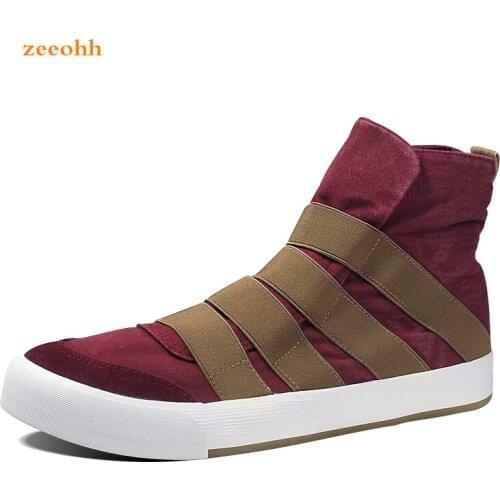 Male New Arrival Spring Autumn Fashion Men Flats Shoes Casual Shoes Stitching color Mens Canvas Shoes Lace-Up high top shoes