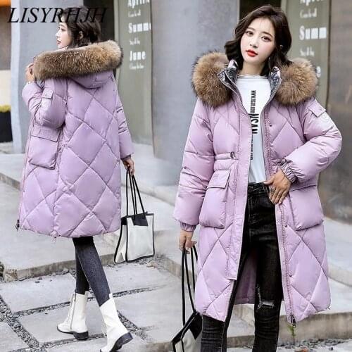 2020 New LISYRHJH Women Parka Autumn Winter Coat Slim Belt Belt Jacket Long Hooded Outerwear Winter Jackets Female Coats