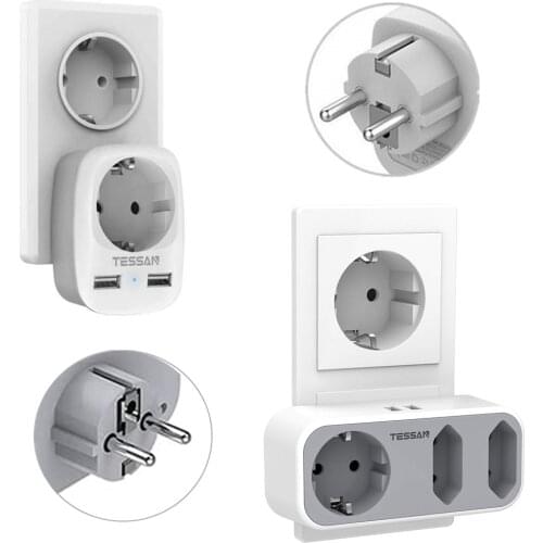TESSAN Portable Travel Power Adapter Multi Outlets Expander Power Strip with 2 USB Ports and 3 AC Outlets EU Plug Wall Socket