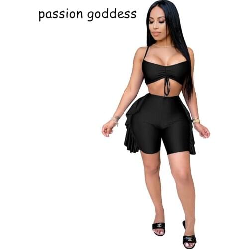 Casual Sport Suit Women Tracksuit 2 Piece Set Sexy Sleeveless Crop Top Edible Tree Fungus Shorts Two Piece Outfits Matching Sets