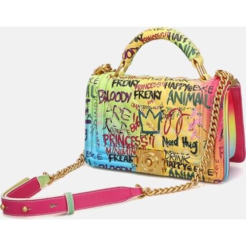 Rainbow Color Luxury Handbags Women Bags Designer Graffiti Crossbody Bags for Women 2019 Ladies Purses and Handbags Famous Brand