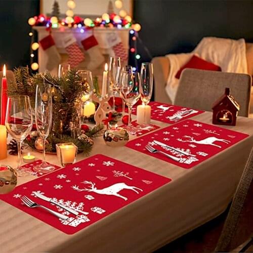 Christmas Placemats Set of 12 With 6 Coasters Washable PVC Xmas Reindeer Elk Snowflake Printi Placemat Set Kitchen Home Supplies