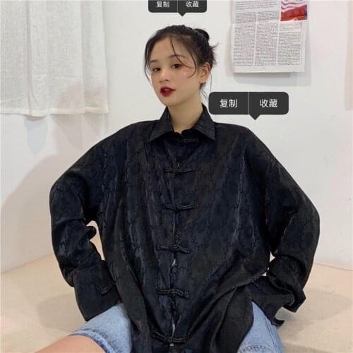 2020 Black Chinese Dragon Shirt Loose Casual Chinese Style Blouse And Top Women Men Asian Streetwear Harakuju Chinese Top 10471