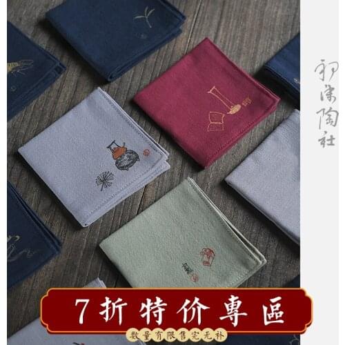 ★the hand-painted linen small tea table mat flag Chinese zen tea accessories cotton and linen table cloth art waterproof
