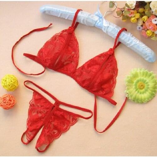 Sexy lingerie lace bra set three-point erotic lingerie babydoll lace transparent + thong panty set Underwear temptation