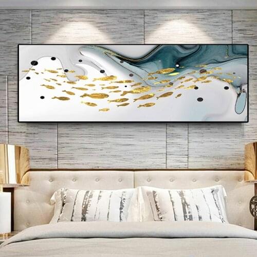 Modern Abstract Ocean Art Posters and Prints Golden Fish Pictures Painting Wall Art for Living Room Home Decor (No Frame)