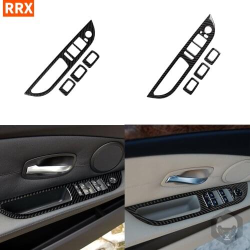 For BMW E60 2008-2010 Carbon Fiber Car Window Lifter Control Frame Switch Decor Armrest Panel Refit Stickers Interiors Protector