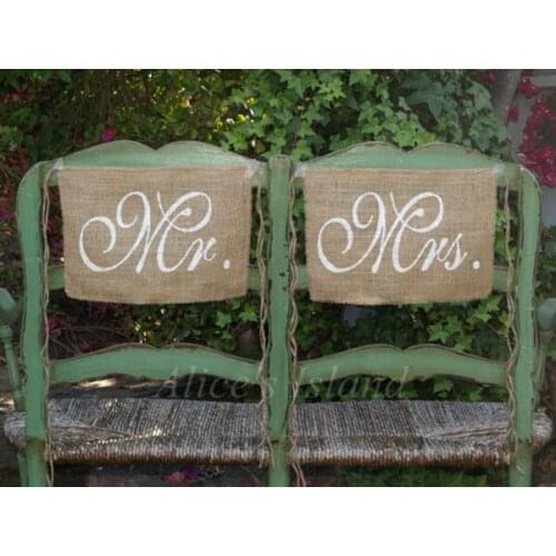 1 set Burlap Wedding Chair signs - Mr and Mrs chair signs -Wedding Decorations Dinner Chair Decoration