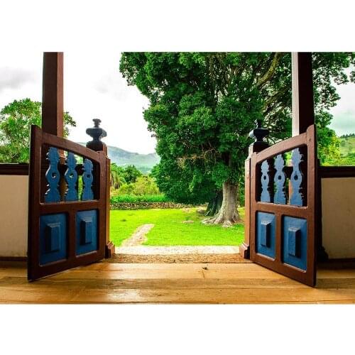 Vintage Wooden Door Alley Grassland Scenery Photo Background Vinyl Backdrops for Children Lovers Portrait Photo Shootings Props