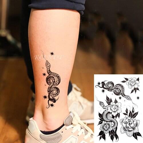 Waterproof Temporary Tattoo Sticker Snakes Flower Star Element Black Fake Tatto Flash Tatoo Arm Leg Body Art for Women Men
