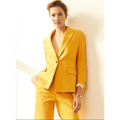 Yellow Women Busines Jacket+Pants Women Business Suits Womens Pantsuit Office Uniform Style Female Trouser Suit Custom Made