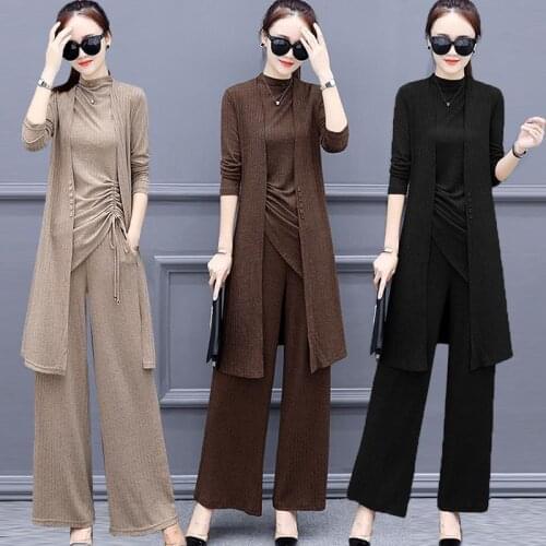 Three pieces women clothing women sets women vests and pants outerwear knitted fabric high elastic M-5XL size autumn sets