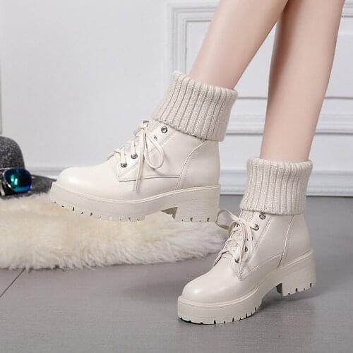 2020 Women Ankle Boots New Fashion Leather Autumn Black Snow Boots Round Toe Ladies Work Girls Shoes O3-41