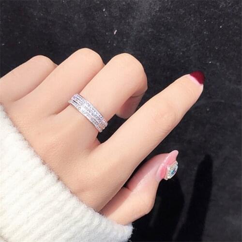 YUN RUO 2021 Personality Trendy Full Diamond Index Finger Ring Female 316L Titanium Steel Rose Gold Mud Crystal Ring Water Proof