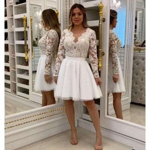 Wedding Dress Short Sexy v-neck Long Sleeve Lace Gorgeous For Women Bridal Gowns Robe De Mariee Backless Custom Made Sweet