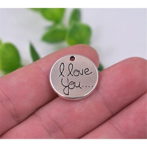 19mm 6pcs Antique Silver Plated Letter I love you Charms Pendant For DIY Necklace Bracelet Jewelry Accessories