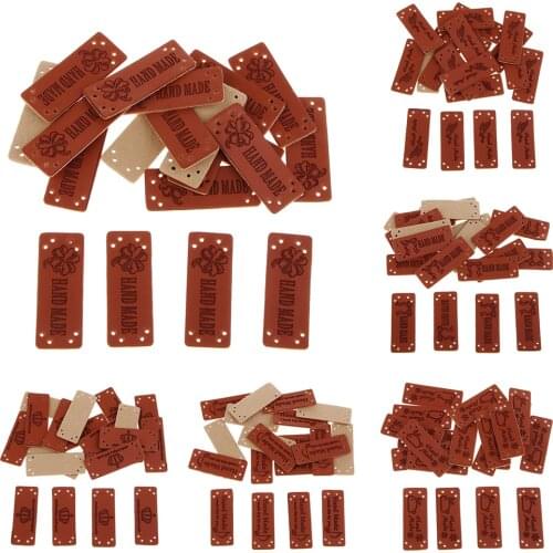 20Pcs PU Leather Label Handmade Tag Label Ornaments Craft Decorations Clothing Accessories for Jeans Bags Shoes Hat