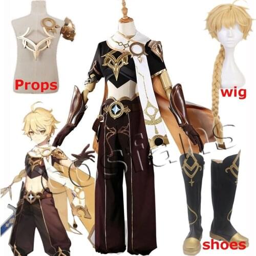 2020 Genshin Impact Traveler Aether Game Suit Cool Gothic Uniform Cosplay Costume Halloween Party Outfit For Men Free Shipping