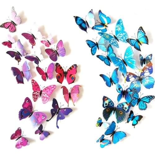 2020 New 12PCS/lot PVC 3D Butterfly Wall Decoration Cute Butterfly Wall Stickers Art Decals Home Decoration Room Wall Art