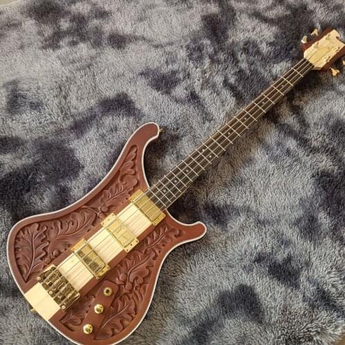 2021!Bajo Electrico tallado en el cuello a traves del cuerpo, accesorios dorados, envio, 4 cuerdas, personalizado de fabrica