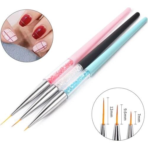 3 Pcs Nail Art Acrylic Liner Painting Brush French Lines Stripes Grid Pattern Drawing Pen 3D DIY Tips Manicure Tools