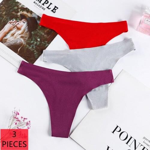 3PCS Sexy Ice Silk Women Seamless Thong Underwear Female Low-Waist G-String Panties Breathable Cotton Crotch Briefs Intimates