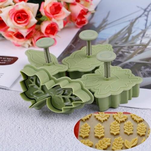 4Pcs/set Bakeware Cake Tools Leaf Shape Plastic Cookie Cutters Pastry Cake Biscuit Mold Spring Plunger DIY Mold Kitchen Tools