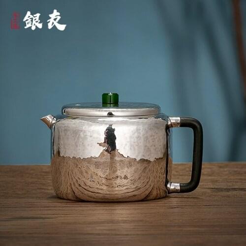 Ag999 Sterling Silver Teapot Hand-Forged Kitchen Utensils Built-in Filter Handmade Coffee Tea Pot