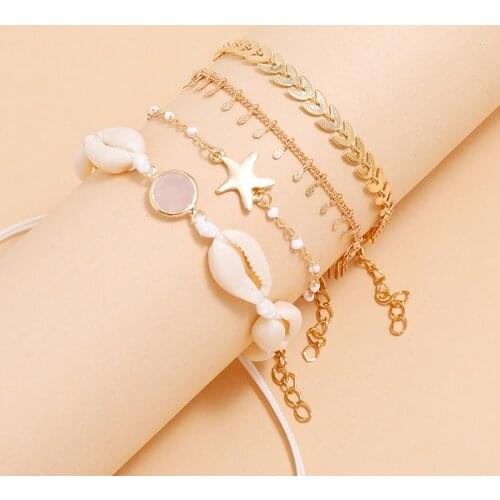 Aprilwell 4 PCs Gold Color Charm Bracelet For Women Pearl Wrist Starfish Jewelry sets gift E Girl Wholesale