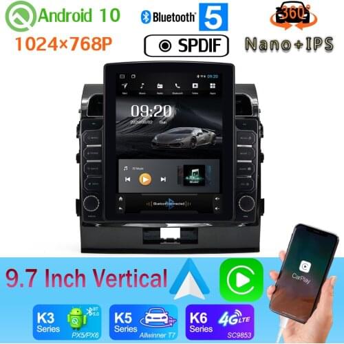 9.7" Vertical Tesla Android 10.0 Car Media Radio GPS Navigation PX6 4+64G For Toyota Land Cruiser LC200 200 2007-2015 360 Camera