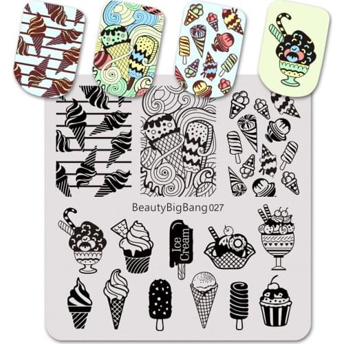 BeautyBigBang 1PCS 6*6cm Square Nail Stamping Plates Summer Ice Cream Pattern Nail Art Stamp Stamping Template Image Plate