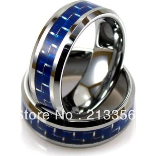 Free Shipping!Wholesales Cheap Price Promotion Sales! USA Hot Selling Mens Tungsten Wedding Ring With Silver&Blue Carbon Fiber