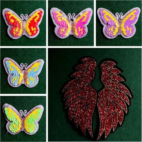 Shine Wings Sequin Betterfly Patch Butterfly Stickers DIY Fabric Appliques Badges Sew On Coats Jeans Pants Stripes Accessory