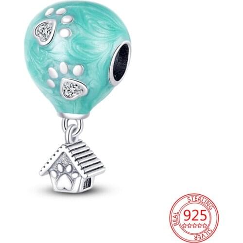 New Sterling Silver Dog Paw Print Green Hot Air Balloon House Charms Beads Fit Original Pandora Bracelet for Women Jewelry Gift