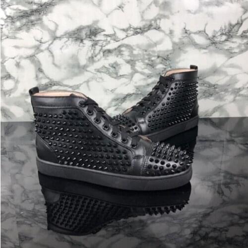 Black Full Spikes Mens Sneakers High Top Casual Lace Up Flats Shoes Leisure Style Tenis Masculino Rivet Holiday Shoes