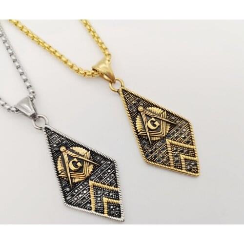 Black Knight Bling Bling stainless steel Masonic Free Mason Freemasonry Free and Accepted Crystal Pendants Necklace BLKN0774